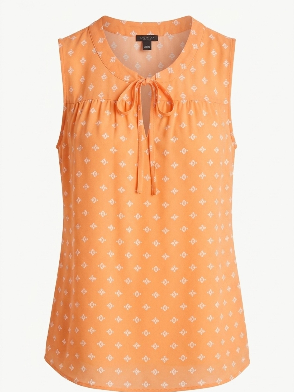 Ann Taylor Factory Orange Printed Tie-Neck Sleeveless Camisole